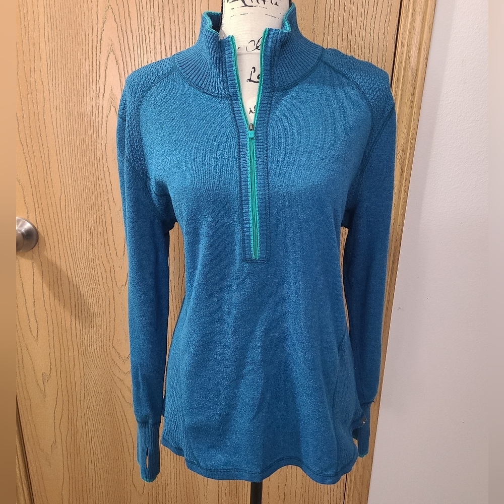 Eddie Bauer Teal Knit Quarter Zip Gorpcore Outdoor Sweatshirt Thumb Holes